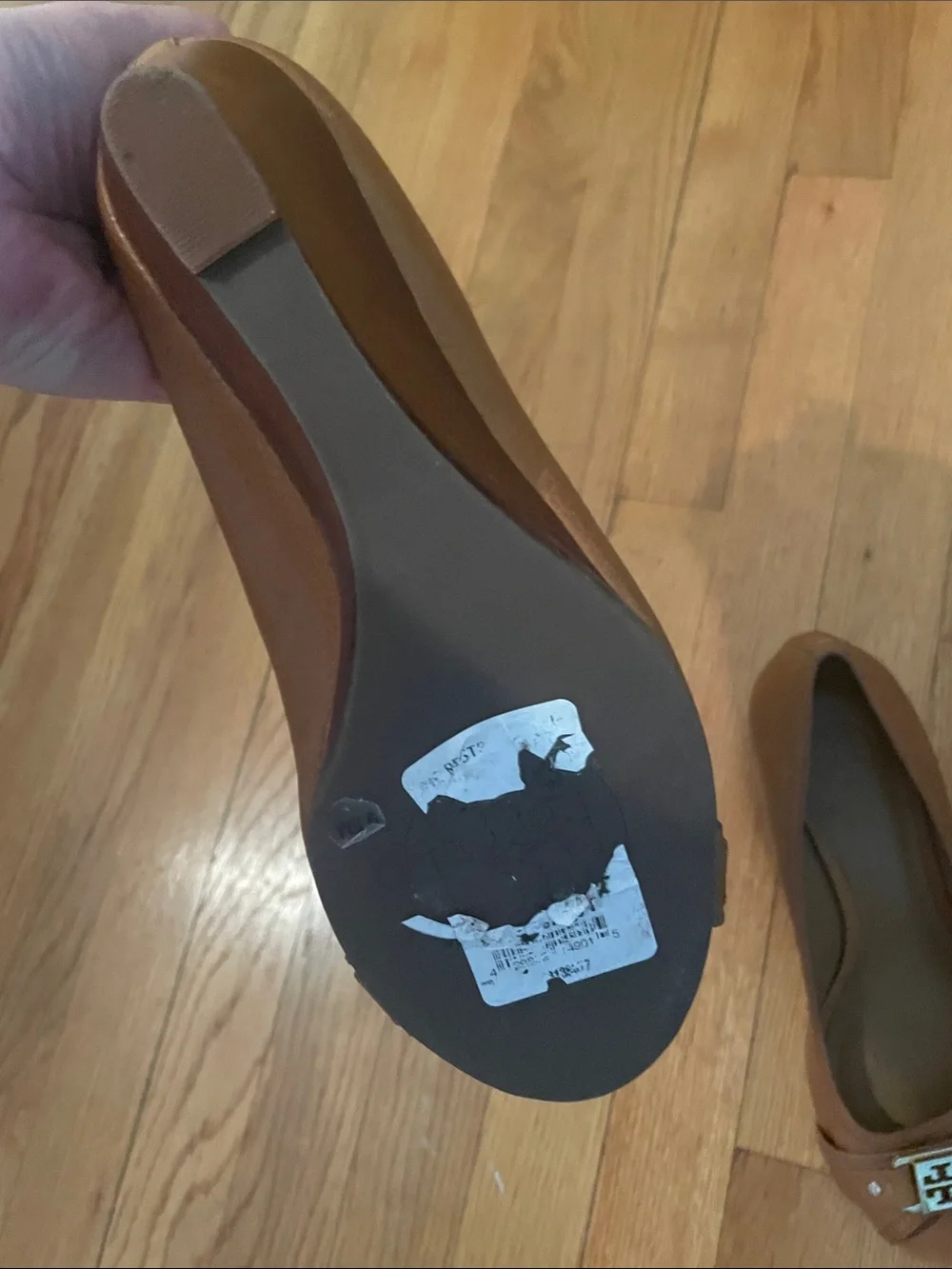 Tory Burch Brown Peep-Toe Leather Heels with Logo Accent 9.5